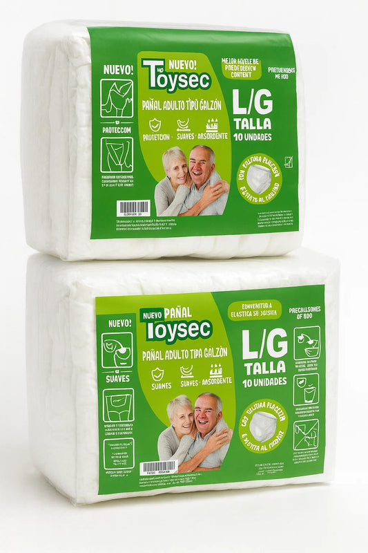 PACK 3 Paquetes de Pañales TOYSEC - 10% ahorro - 10 unidades por Bolsa - Tallas L y XL