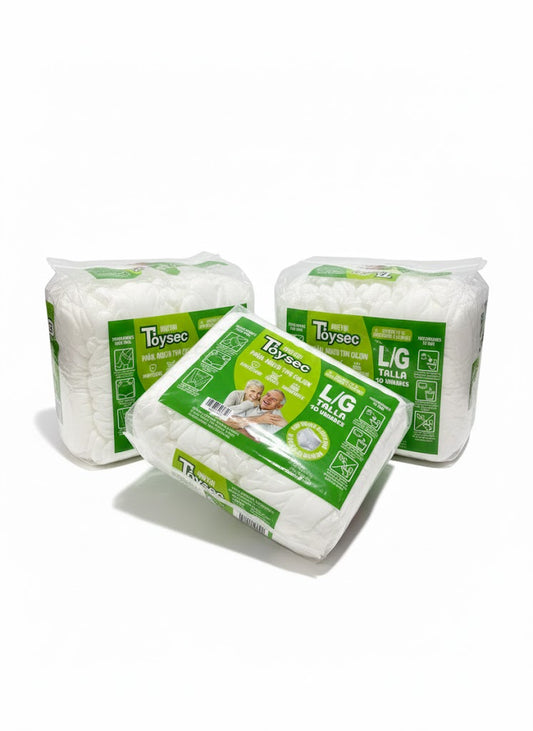 PACK 3 Paquetes de Pañales TOYSEC - 10% ahorro - 10 unidades por Bolsa - Tallas L y XL